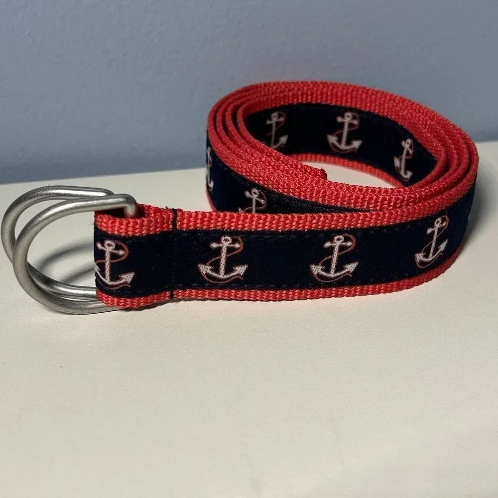 LL Bean D ring Belt M/L Nautical Anchors